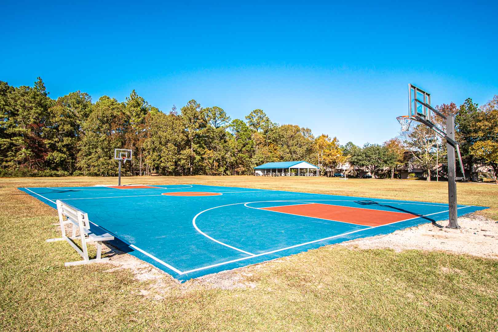 Full size outdoor basketball courts at VRI's Sandcastle Cove in New Bern, North Carolina.